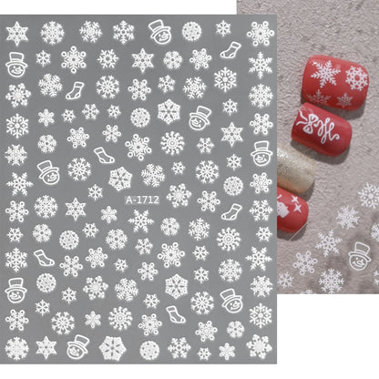 1sheet 3D White Snowflakes Nail Stickers for Christmas Winter Snow Flower Self-adhesive Nail Art Decals DIY Manicure Decorations