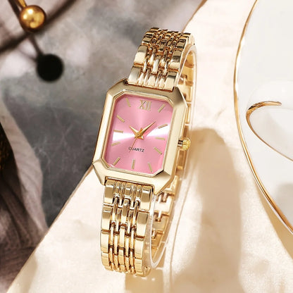 6PCS Elegant Rectangle Women Quartz Watch Rhinestone Jewelry Set Ladies Wristwatches Reloj Mujer（Without Box）