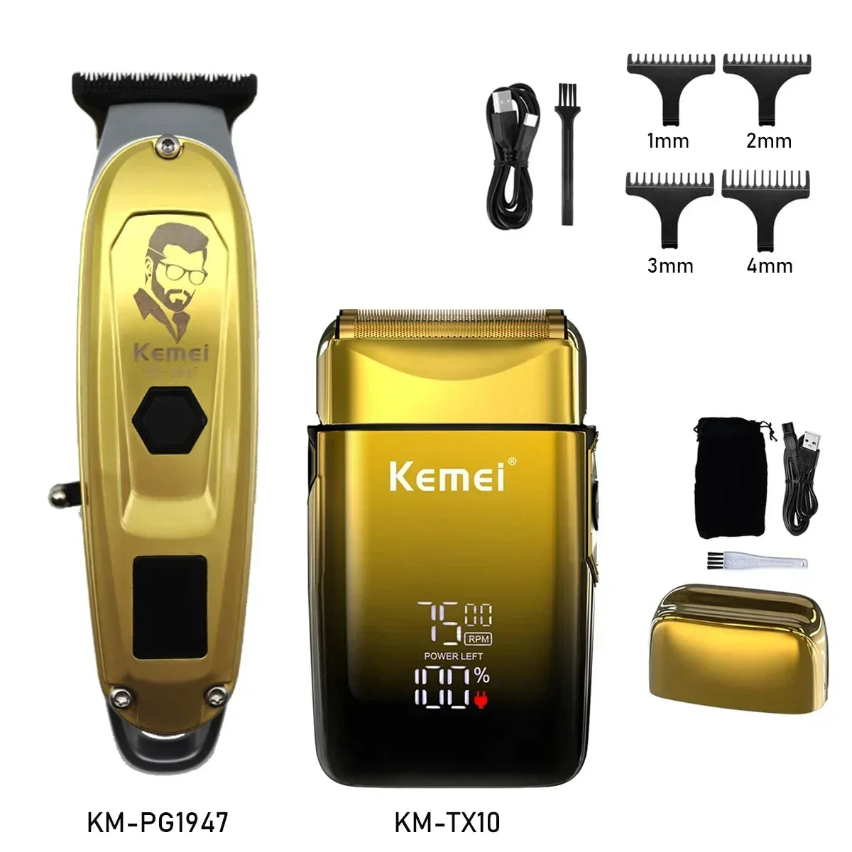 Kemei KM-TX10 Electric Shaver Hair Rechargeable Beard Foil Razor for Men Bald Head Shaving for Men Machine Hair Clippers for Men