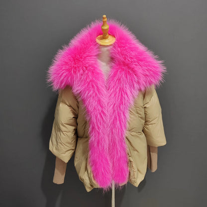 Oversized Winter Warm Real Fox Fur Collar Black Down Coat Women Puffer Outerwear Jackets 2024 Autumn Winter