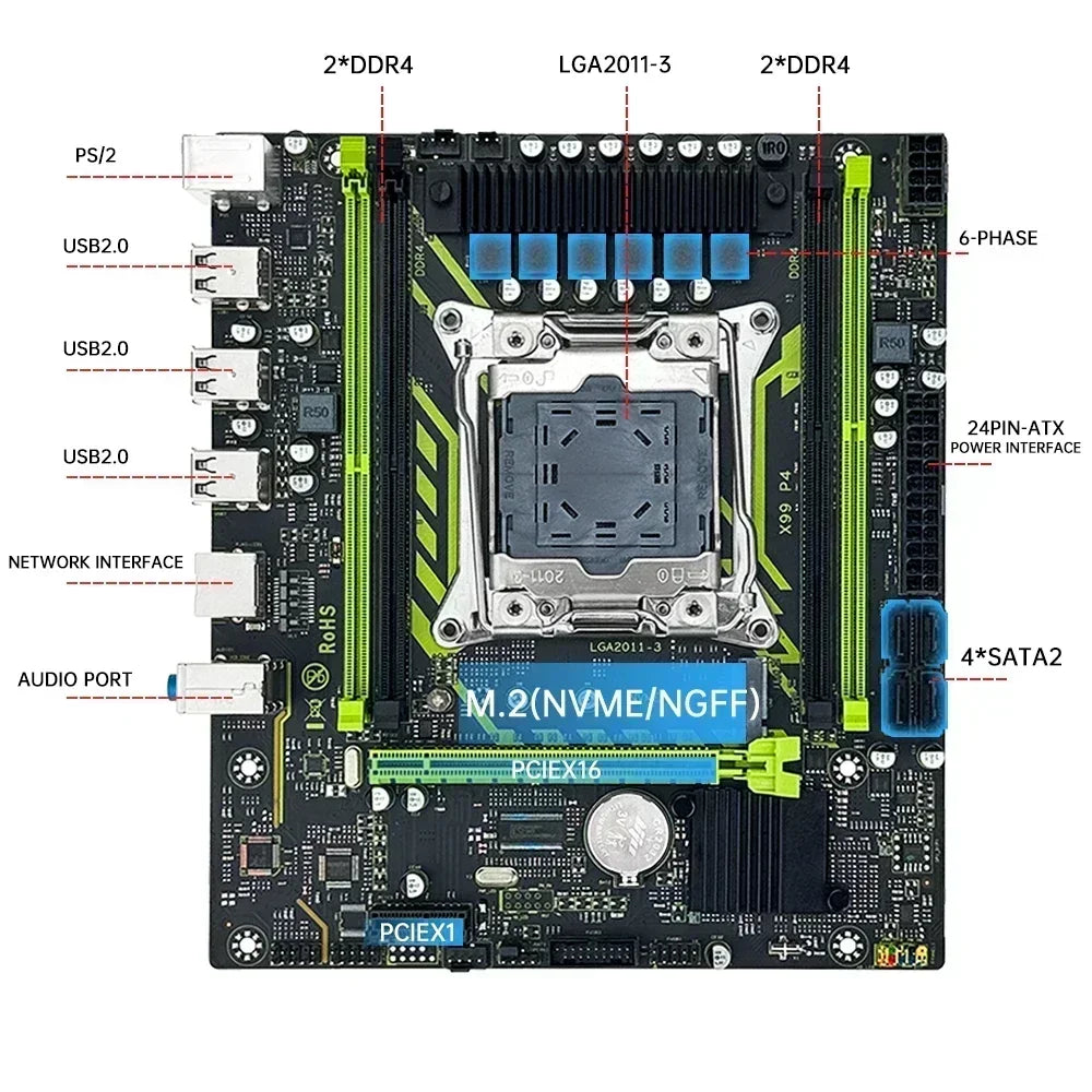 SOYO X99 Motherboard Set With LGA2011-3 Xeon E5 2630 V4 CPU DDR4 8GB (1*8GB)  2133MHz RAM NVME M.2 SATA Computer Accessories