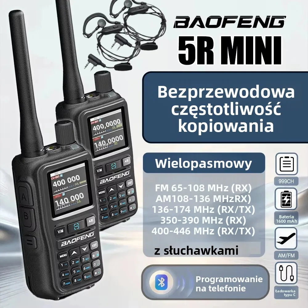 2PCS BAOFENG UV-5RMini Talkie-Walkie Multi-Band Programming Wireless Copy Frequency 5W 999CH AM FM Long Range Bidirectional Radio
