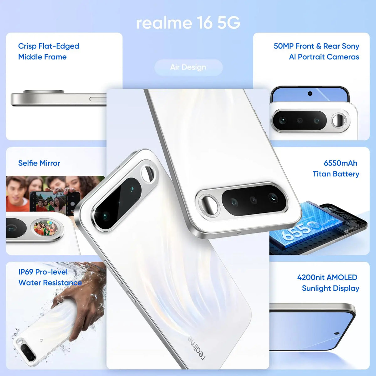 2026 New realme 16 5g Smartphone Europe Version MediaTek Dimensity 6400 Turbo Chip 6.57' 120Hz AMOLED Display 6550Mah Titan Battery 45W Fast Charge Ip69