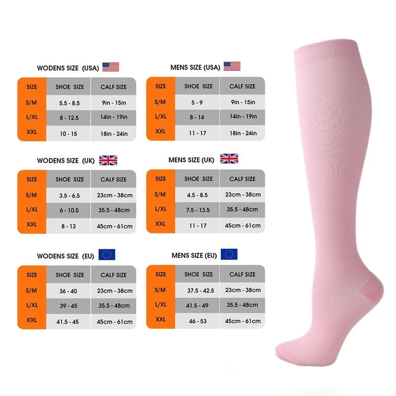 19 Styles Compression Stocking Blood Circulation Promotion Slimming Compression Socks Anti-Fatigue Comfortable Solid Color Socks
