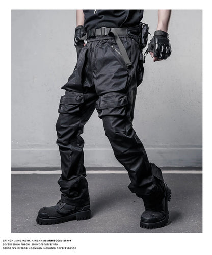 Tactical Cargo Pants Men Streetwear Hip Hop Multiple Pockets Paratrooper Trousers Functional Elastic Waist Casual Pant Techwear