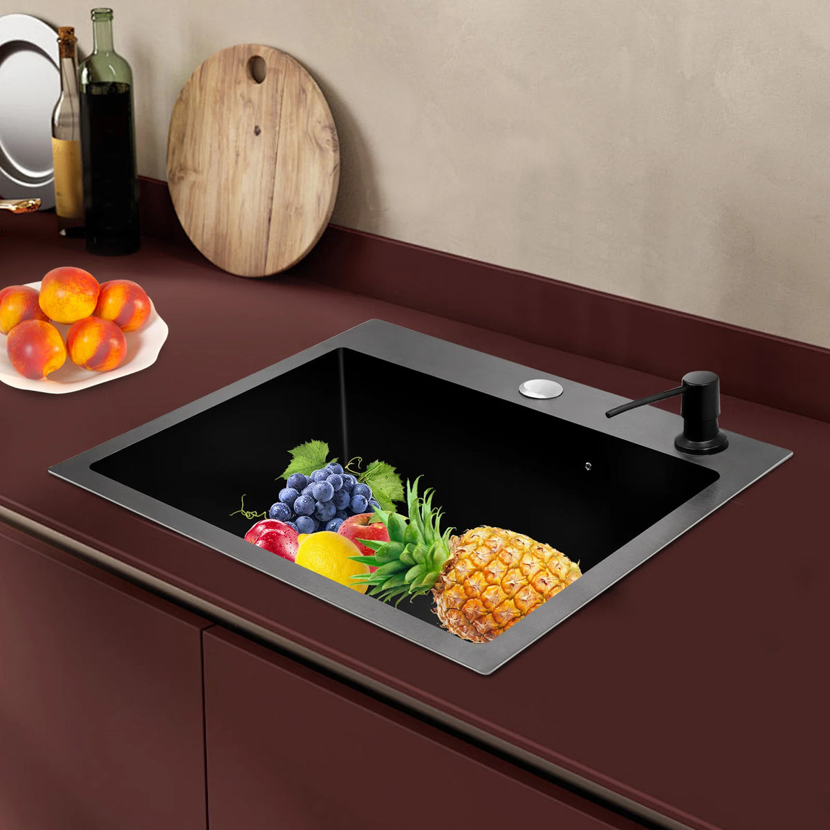 High-Class Kitchen Sink Complete Set,45*40*20Cm,201 Stainless Steel Durable Large Capacity Clean Sink，Single Bowl Black Sink