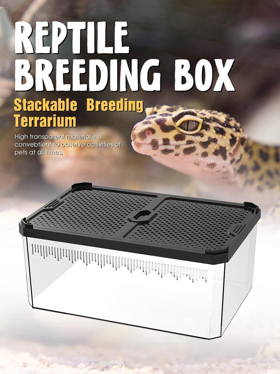 Magnetic Reptile Breeding Box with Sliding Cover Universal Design for Lizards Geckos Horned Frogs Snakes And Spiders