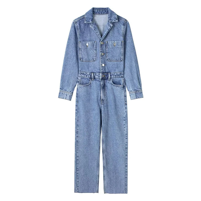 Streetwear Jeans Jumpsuits Fall Clothes 2024 Women Full Sleeve Long Pants Denim Rompers Playsuits One Pieces Set Overalls Outfit