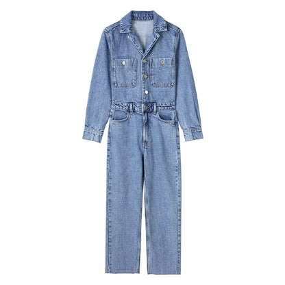 Streetwear Jeans Jumpsuits Fall Clothes 2024 Women Full Sleeve Long Pants Denim Rompers Playsuits One Pieces Set Overalls Outfit