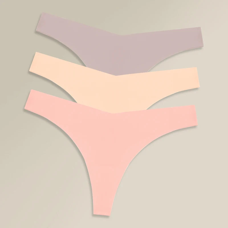 3PCS Women Ice Silk Seamless Thongs Underpants Sexy V-Waist Ultra-thin Panties Girls Low Rise Invisible G-string Lingerie XS-XL