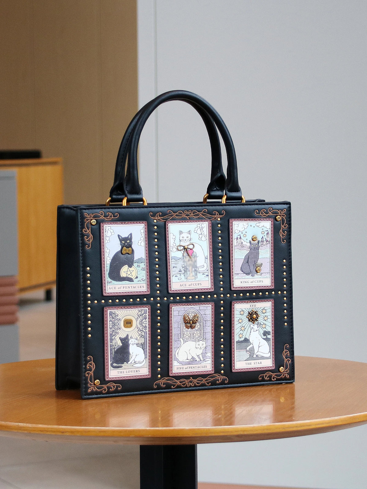 2025 High-end fashion summer new handbag female bag niche design Tarot tile tote bag large capacity Y2K cute cat bag strange win