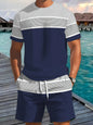 2026 Summer New Arrival Men's Casual Two-Piece Set Striped Print Short-Sleeve Shirt and Athletic Shorts Set Men's Fitness Set
