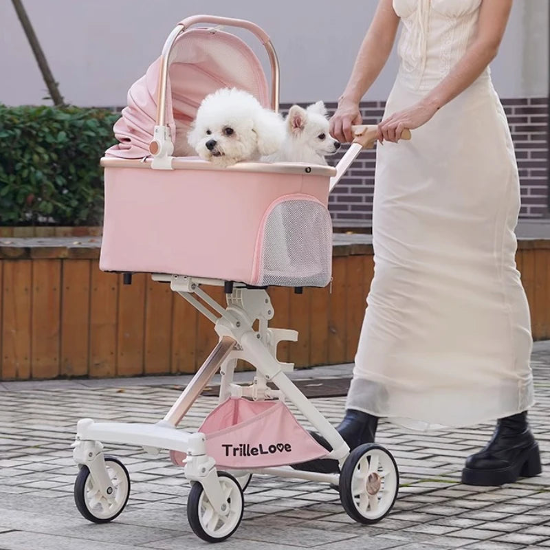 Luxury PU leather pet stroller,Car Pet Basket,lightweight Foldable Dog Travel Stroller,Portable Outdoor Cat and Dog Stroller