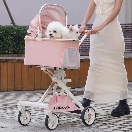 Luxury PU leather pet stroller,Car Pet Basket,lightweight Foldable Dog Travel Stroller,Portable Outdoor Cat and Dog Stroller