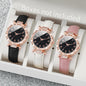 3PCS Women Watches Fashion Rhinestone Heart Dial Quartz Watch Female Leather Band Wristwatches Set（Without Box）