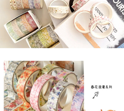 5 Rolls/set Aesthetics Floral Decorative Adhesive Tape Flower Washi Tape DIY Scrapbooking Material Sticker Label Stationery