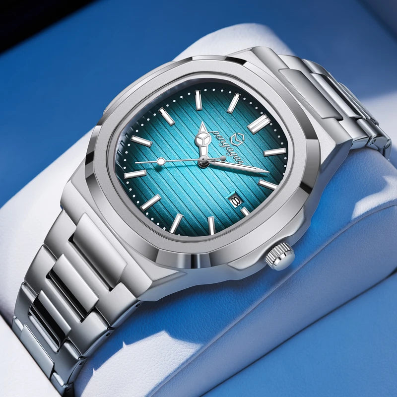 2026 New Luxury Military Man Watch Square Waterproof Luminous Date Week Men Watch Stainless Steel Quartz Men's Watches Reloj+box