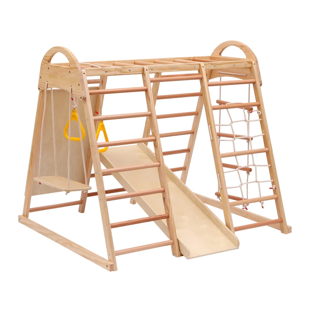 7-in-1 Climbing Scaffold, Include Swing, Swing Rings, Climbing Ladder, Climbing Board, Climbing Net, Slide, for Children's Room