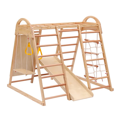 7-in-1 Climbing Scaffold, Include Swing, Swing Rings, Climbing Ladder, Climbing Board, Climbing Net, Slide, for Children's Room