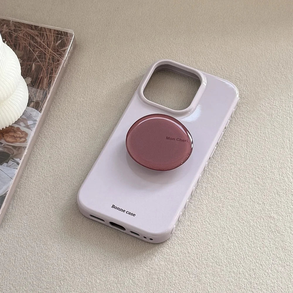 Korean INS Cute Solid Color Phone Case for iPhone 17 16 15 14 13 12 Pro Max Shockproof Protection Back Cover with Bracket