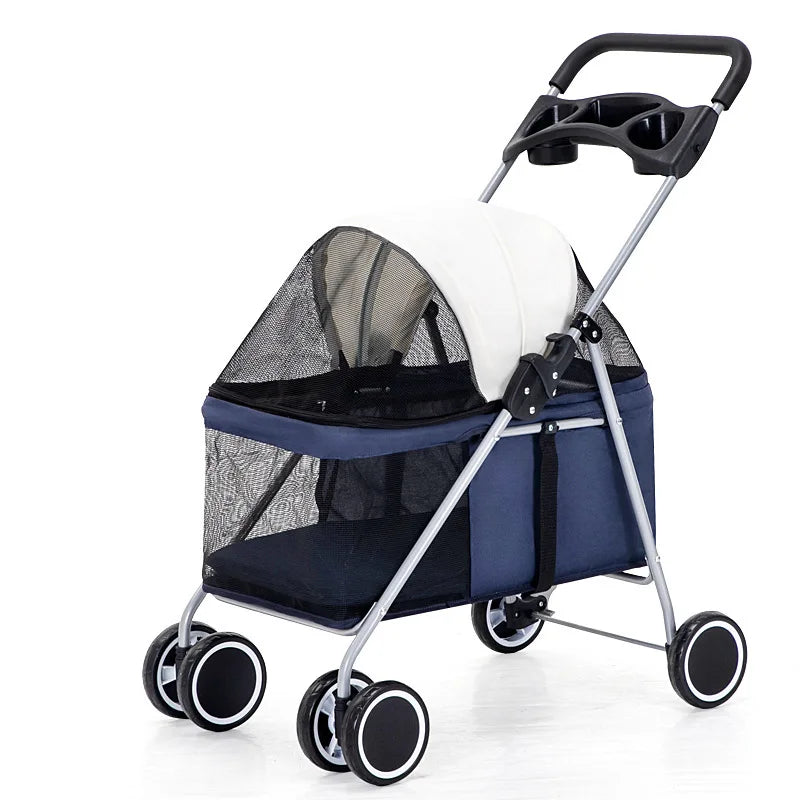 Outdoor Portable Folding Pet Stroller Small Cat Dog Rabbit Hamster Lightweight Vehicle Compatible Carrier Pet Trolley
