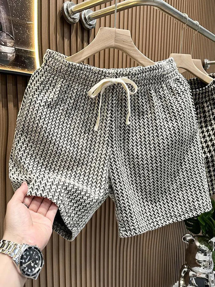 Houndstooth Casual Plaid Shorts Men Sport Loose Wide leg Gym Running Shorts  Beach Baggy Board Cargo Shorts Male