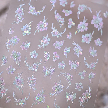5D Pink Blue Floral Nail Art Stickers Petals Leaf Plant Embossed Nail Decals Spring Summer Flower Design for DIY Nail Supplies