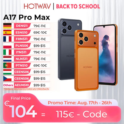 HOTWAV A17 Pro Max Smartphone 6.75'' 120Hz 4GB 256GB Mobile Phone Android 15 5160mAh Thin Cellphone with 3.5mm Headphone Jack