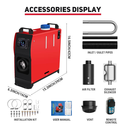 Diesel Heater 5-8KW 12V-24V All in One Car Diesel Air Heater Muffler Remote Control Fast Heating Defrost Defog for Campers Truck