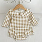 2024 New Spring Children Clothes Toddler Baby Girls Romper Long Sleeved Cotton Lattice Printing Infant Baby Girls Jumpsuit