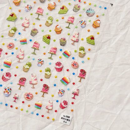 Lovely Animal Graffiti Cat Claw Rabbit Bunny Bear Dog Flower Fruit Dim Sum Candy Sunflower Adhesive 5D Nail Art Stickers Decal