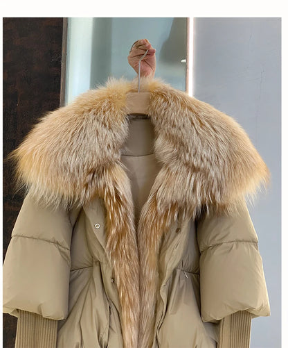 Oversized Winter Warm Real Fox Fur Collar Black Down Coat Women Puffer Outerwear Jackets 2024 Autumn Winter