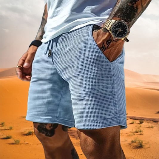Elastic Slim Drawstring Casual Shorts Men 2025 Summer Leisure Waffle Plaid Textured Shorts Sports Fitness Breathable Mens Shorts