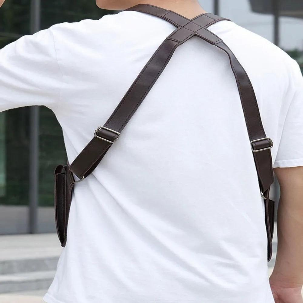 Double Shoulder Strap Multi-Pocket Outdoor Anti-Theft Tactical Fishing Bag Waterproof PU Multi-Purpose Men's Crossbody Bags