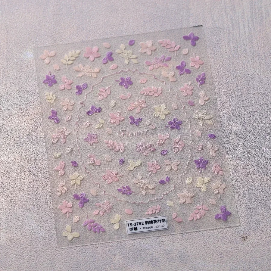 White Flower Petal Cherry Blossom Peach Blossom Falling Petal Floral Gradient 5D Self Adhesive Nail Art Sticker Manicure Decals