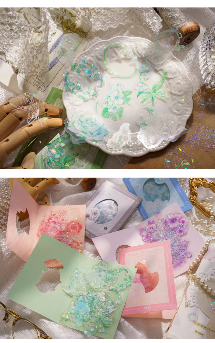 30pcs PET Transparent Stickers Plant Flowers Decorative Labels Scrapbooking Collage Material Diary Stationery Supplies