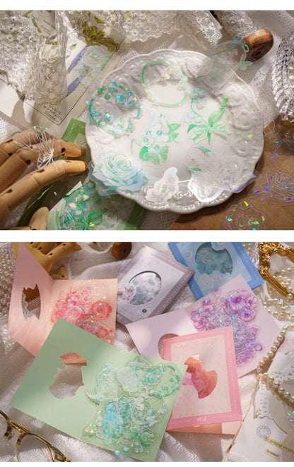 30pcs PET Transparent Stickers Plant Flowers Decorative Labels Scrapbooking Collage Material Diary Stationery Supplies
