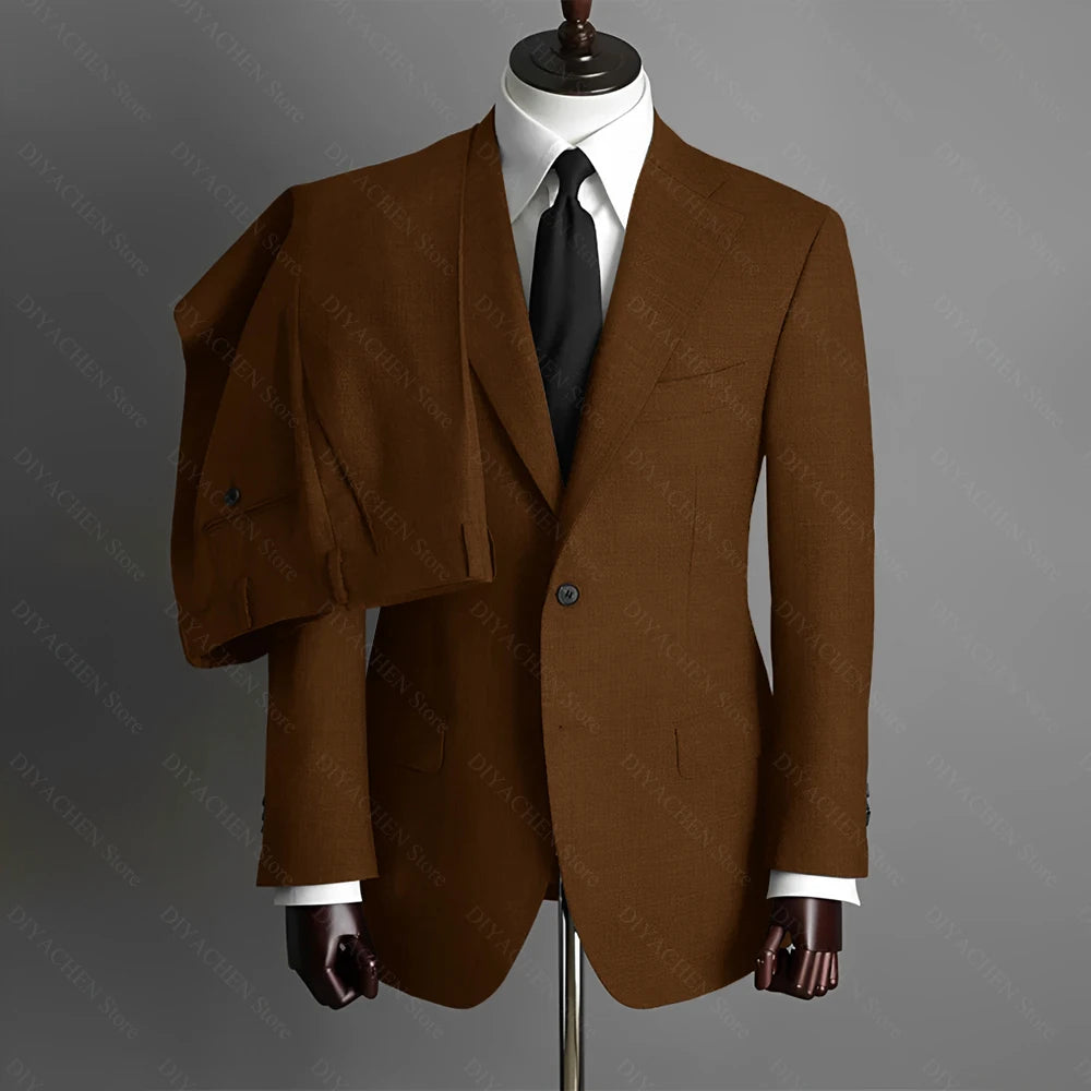 Fashion Gray Men Suits High-end Single Breasted Wedding Tuxedo Business Casual Office Male Suit Slim 2 Piece (Blazer+Pants)