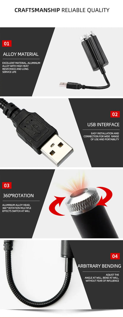 1pcs Car Interior Lights Roof Star Light USB LED Starry Atmosphere  Projector Decoration Night Party Decor Galaxy Light