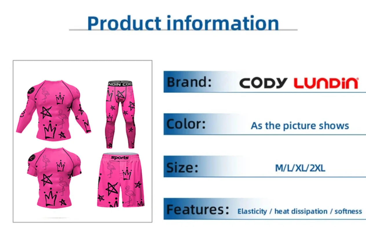 Men Tracksuit MMA No Gi Rashguard Jiu Jitsu T-shirt+Pants Boxing Jerseys Set BJJ Muay Thai Shorts Compression Legging Sportsuit
