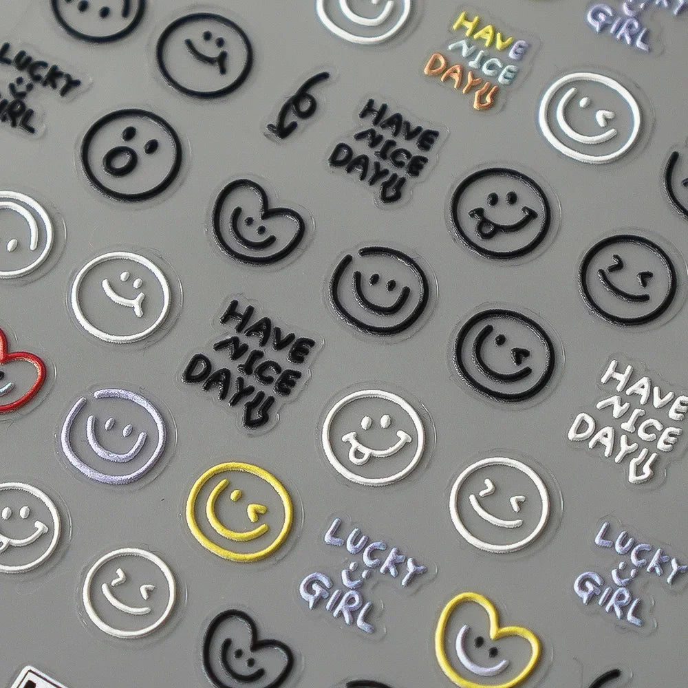 5D Exquisite Smiling Face Nail Stickers Embossed Japanese Macaron Nail Art Self-Adhesive Decorations Accessories DIY
