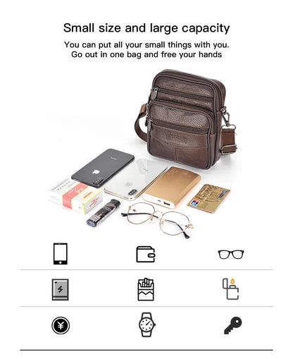 Men's Genuine Leather Crossbody Bag High Quality Zipper Pocket Retro Business Messenger Bag for Men