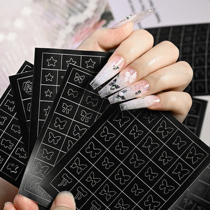 24-Design Airbrush Stencil Nail Stickers 1Pcs Butterfly/Heart/French Line Nail Decal Adhesived DIY Nail Template Airbrush Slider