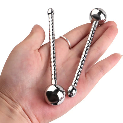 Hollow Metal Urethral Probe Spiral Textured Penis Plug with Smooth Ball Tips Intimate Male Release Stimulation Toy