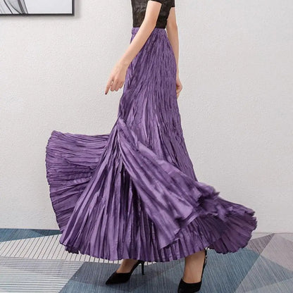 11 Colors Irregular Pleated A-line Skirt For Women High Waist Solid Color Loose Fashion Skirts Casual 2025 Spring New