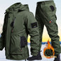 Autumn And Winter Solid Color Hooded And Velvet Assault Set Outdoor Labor Protection Suit Casual Mountaineering Work Suit