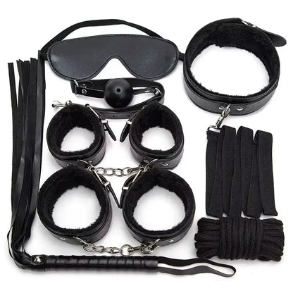 Erotic Bdsm Set Sexy Leather Plush Sex Toys Bondage Kit Handcuffs Feather Blindfold Flirt Exotic Accessories Couples Adult Games