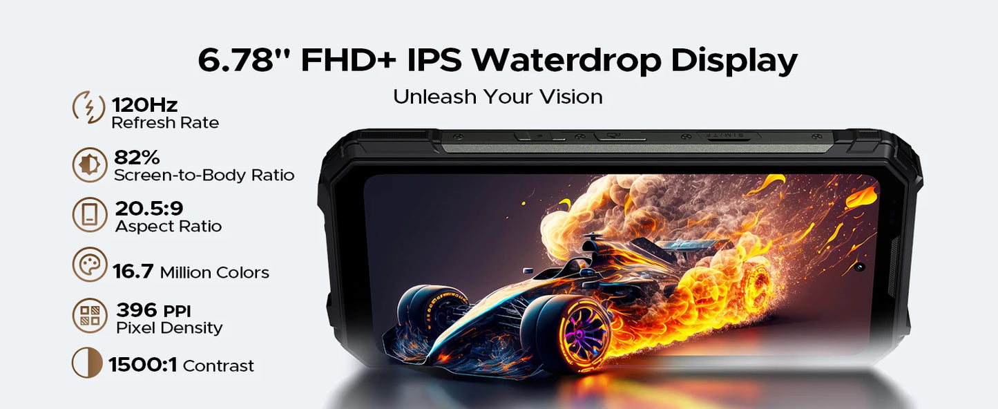 DOOGEE V Max LR 5G Rugged Phone Laser Rangefinder Dual Camping Lights 16GB 512GB ROM 6.78'' Display 20500mAh Battery Smartphone