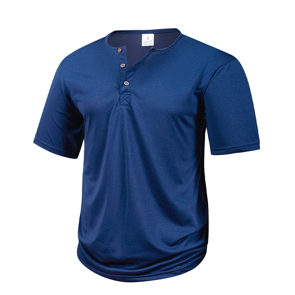 Men's Casual  Henry T Shirt Summer Brown Button Solid Color Polo Short Sleeve Breathable Comfortable Sports Loose T-shirt