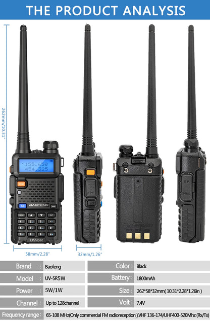 Baofeng Walkie Talkie UV 5R 5W 8W Dual Band Ham Two Way Radio Vhf Uhf FM Radio Handheld Transceiver Hunting 16KM